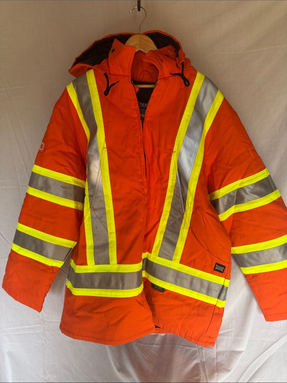 High-Visibility Orange Safety Puffer Jacket with Reflective Tape